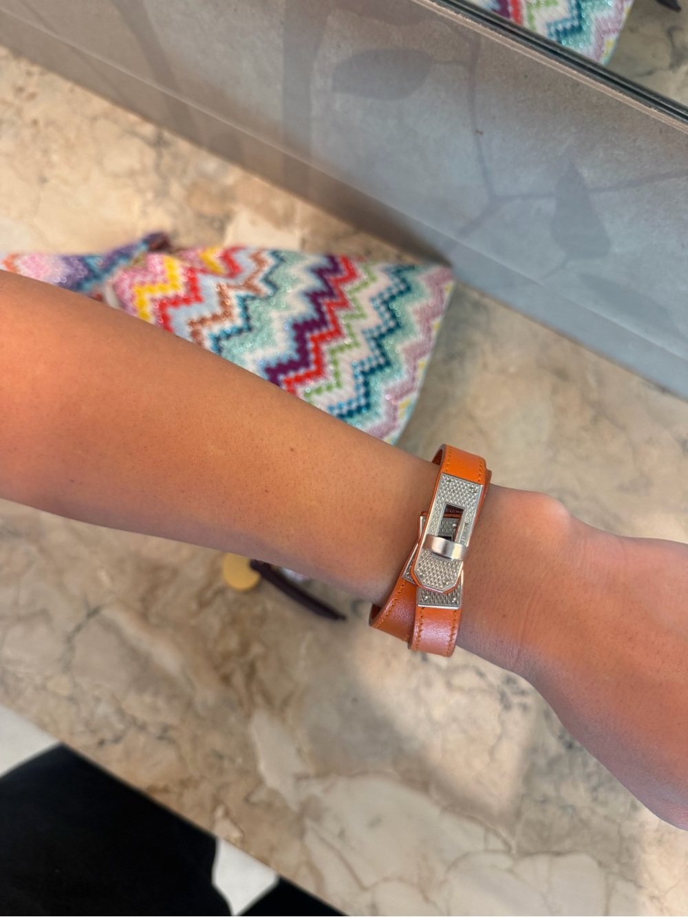 Orange Hermes Kelly bracelet- Silver Hardware